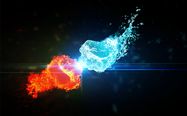 Infographie feu vs eau de Dherbomez Bastien